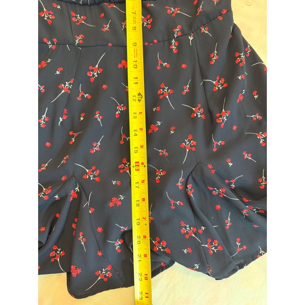 Francescas Navy Blue Red Floral Romper Adjustable Straps Smocked Back NWT - Picture 9 of 12
